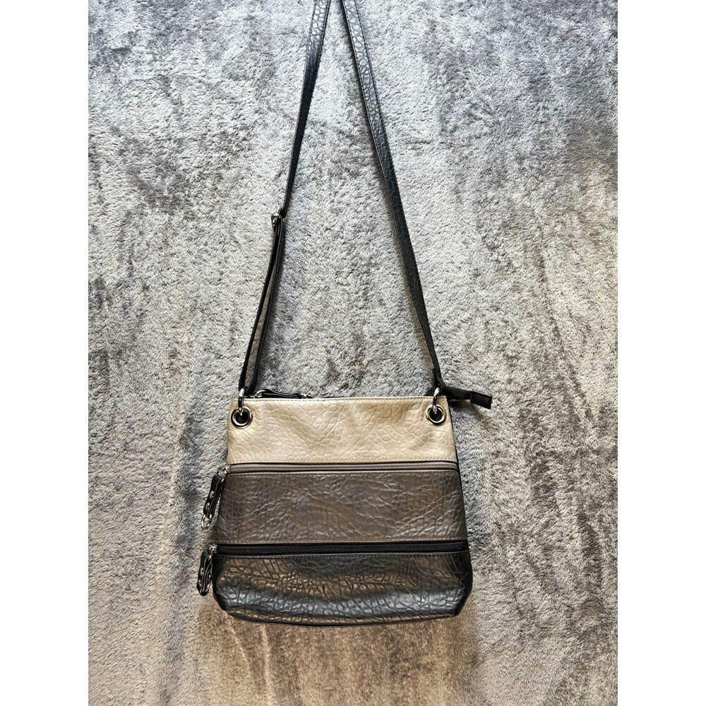 Rosetti Gray Black Colorblock Pebbled Crossbody Bag Multi-Zip Adjustable